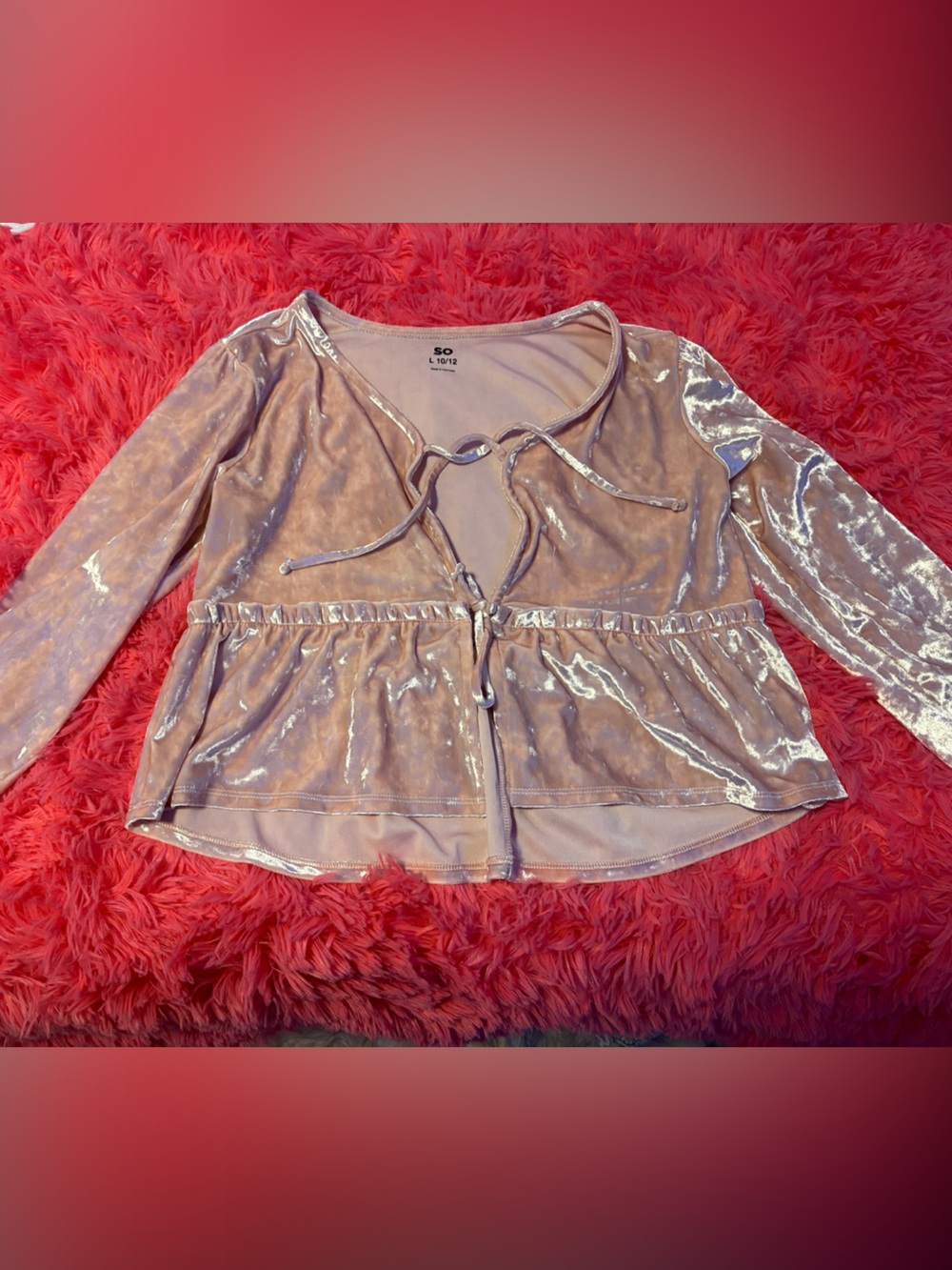 SO Shimmery Velvet Drawstring Peplum Top - Rose Size Large or Medium